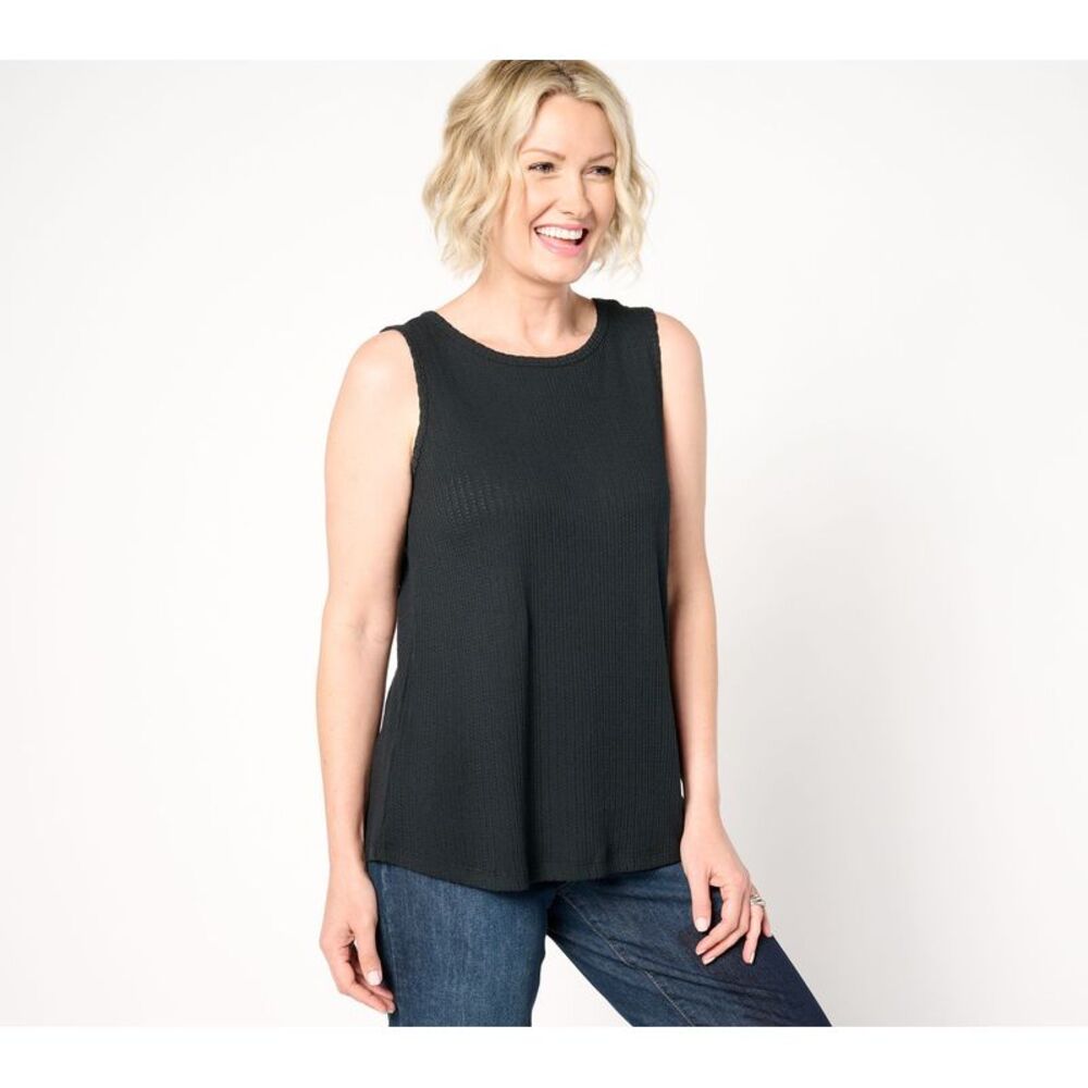 SUNNYLiFE Women's Top Sz M Crewneck Shirtail Tank Black A658923